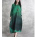 enjoysweety Linen Spring Dress In Green, Loose Dress，Ink-wash Dress, Long Dress, Temperament Dress, Dress—0086