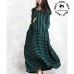 enjoysweety Linen Spring Dress In Green, Loose Fitting Dress, Long Dress, Irregular Dress, Pleated Dress，Stripe Dress—0087