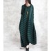 enjoysweety Linen Spring Dress In Green, Loose Fitting Dress, Long Dress, Irregular Dress, Pleated Dress，Stripe Dress—0087