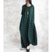 enjoysweety Linen Spring Dress In Green, Loose Fitting Dress, Long Dress, Irregular Dress, Pleated Dress，Stripe Dress—0087