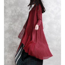 enjoysweety Linen Shirt, Loose Blouse，Splicing Top, Irregular Cardigan, Folding cape,  Spring Shirt—0090