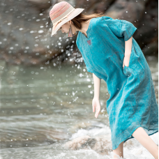 enjoysweety Loose Fitting Long Maxi Dress，Linen Dress , Casual Dress，Hand Embroidered Dress, Short sleeve Dress, Summer Dress, Dress—0103