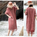 enjoysweety Loose Fitting Long Maxi Dress，Linen Dress , Casual Dress，Hand Embroidered Dress, Short sleeve Dress, Summer Dress, Dress—0103