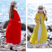 enjoysweety Linen Summer Dress, Loose-fitting Dress, Long Maxi Dress, Dress, Three Quarter Sleeve Dress, Two Way Wear, Loose Coat—0106
