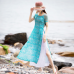 enjoysweety Linen Summer Dress, Chinese style Dress, reformed cheongsam, Long Dress, Sliming Dress, Printing Dress—0107