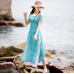 enjoysweety Linen Summer Dress, Chinese style Dress, reformed cheongsam, Long Dress, Sliming Dress, Printing Dress—0107