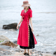 enjoysweety Linen Summer Dress, Chinese style Dress, reformed cheongsam, Long Dress, Sliming Dress, Embroidered Dress—0109  