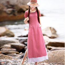 enjoysweety Linen Summer Dress, Chinese style Dress, reformed cheongsam, Long Dress, Fitting Dress, Two Layers Dress—0110
