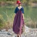 enjoysweety Oversized Loose Fitting Long Maxi Dress, Gown, Cotton and Linen Dress, Oversized Dress, Splicing Dress, Grid Dress—0112