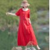 enjoysweety Loose Fitting Long Maxi Dress，Linen Dress, Casual Dress，Embroidered Dress，Summer Dress, Ramie Dress—0114