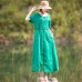 enjoysweety Loose Fitting Long Maxi Dress，Linen Dress, Casual Dress，Embroidered Dress，Summer Dress, Ramie Dress—0114