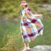 enjoysweety Loose Fitting Long Maxi Dress，Linen Dress, Cotton Dress，Casual Dress，Grid Dress，Summer Dress, Pleated Dress—0115  