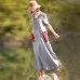 enjoysweety Loose Fitting Long Maxi Dress，Linen Dress, Cotton Dress，Casual Dress，Embroider Dress，Summer Dress, Large Pocket Dress—0116