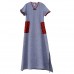 enjoysweety Loose Fitting Long Maxi Dress，Linen Dress, Cotton Dress，Casual Dress，Embroider Dress，Summer Dress, Large Pocket Dress—0116