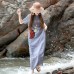 enjoysweety Loose Fitting Long Maxi Dress，Linen Dress, Cotton Dress，Casual Dress，Embroider Dress，Summer Dress, Large Pocket Dress—0117