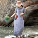 enjoysweety Loose Fitting Long Maxi Dress，Linen Dress, Cotton Dress，Casual Dress，Embroider Dress，Summer Dress, Large Pocket Dress—0117