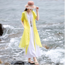 enjoysweety Linen and Organza Dress, Hand embroidered Cardigan，Loose Blouse，Folding cape, Sunscreen coat—0119