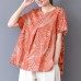 enjoysweety Women Cotton Printing Tops，Casual Blouse, Cotton T-shirt，Asymmetrical Tops，Comfortable Linen Shirt，Leisure Summer Blouse—0204