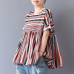 enjoysweety Women Cotton Striped Tops，Casual Blouse, Cotton T-shirt，Asymmetrical Tops，Comfortable Linen Shirt，Leisure Summer Blouse—0205  