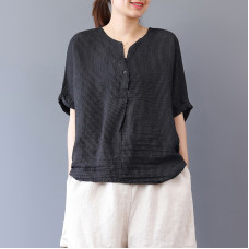 enjoysweety Women Cotton Striped Tops，Casual Blouse, Cotton T-shirt，Asymmetrical Tops，Comfortable Linen Shirt，Leisure Summer Blouse—0207  