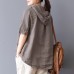 enjoysweety Women Linen Hooded Tops，Casual Blouse, Cotton T-shirt，Asymmetrical Tops，Comfortable Linen Shirt，Leisure Summer Blouse—0209  