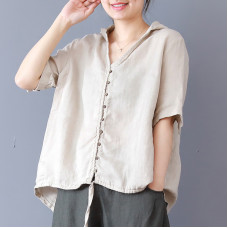 enjoysweety Women Linen Hooded Tops，Casual Blouse, Cotton T-shirt，Asymmetrical Tops，Comfortable Linen Shirt，Leisure Summer Blouse—0210
