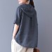 enjoysweety Women Linen Hooded Tops，Casual Blouse, Cotton T-shirt，Asymmetrical Tops，Comfortable Linen Shirt，Leisure Summer Blouse—0210