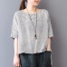 enjoysweety Women Linen Striped Tops，Casual Blouse, Cotton T-shirt，Asymmetrical Tops，Comfortable Linen Shirt，Leisure Summer Blouse—0211  