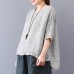 enjoysweety Women Linen Striped Tops，Casual Blouse, Cotton T-shirt，Asymmetrical Tops，Comfortable Linen Shirt，Leisure Summer Blouse—0211  