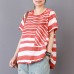 enjoysweety Women Linen Striped Tops，Casual Blouse, Cotton T-shirt，Asymmetrical Tops，Comfortable Linen Shirt，Leisure Summer Blouse—0213  