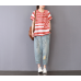 enjoysweety Women Linen Striped Tops，Casual Blouse, Cotton T-shirt，Asymmetrical Tops，Comfortable Linen Shirt，Leisure Summer Blouse—0213  