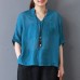 enjoysweety Women Linen V Neck Tops，Casual Blouse, Cotton T-shirt，Asymmetrical Tops，Comfortable Linen Shirt，Leisure Summer Blouse—0214