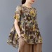 enjoysweety Women Cotton Floral Tops，Casual Blouse, Cotton T-shirt，Asymmetrical Tops，Comfortable Linen Shirt，Leisure Summer Blouse—0215