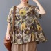 enjoysweety Women Cotton Floral Tops，Casual Blouse, Cotton T-shirt，Asymmetrical Tops，Comfortable Linen Shirt，Leisure Summer Blouse—0215