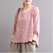 enjoysweety Women Cotton Embroidered Tops，Casual Blouse, Cotton T-shirt，Asymmetrical Tops，Comfortable Linen Shirt，Leisure Summer Blouse—0216  