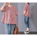 enjoysweety Women Cotton Plaid Tops，Casual Blouse, Cotton T-shirt，Asymmetrical Tops，Comfortable Linen Shirt，Leisure Summer Blouse—0217  