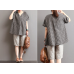 enjoysweety Women Cotton Plaid Tops，Casual Blouse, Cotton T-shirt，Asymmetrical Tops，Comfortable Linen Shirt，Leisure Summer Blouse—0217  