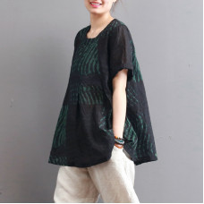 enjoysweety Women Cotton Printing Tops，Casual Blouse, Cotton T-shirt，Asymmetrical Tops，Comfortable Linen Shirt，Leisure Summer Blouse—0218  