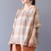 enjoysweety Women Linen Plaid Tops，Casual Blouse, Cotton T-shirt，Asymmetrical Tops，Comfortable Linen Shirt，Leisure Summer Blouse—0219