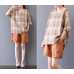 enjoysweety Women Linen Plaid Tops，Casual Blouse, Cotton T-shirt，Asymmetrical Tops，Comfortable Linen Shirt，Leisure Summer Blouse—0219