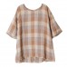 enjoysweety Women Linen Plaid Tops，Casual Blouse, Cotton T-shirt，Asymmetrical Tops，Comfortable Linen Shirt，Leisure Summer Blouse—0219