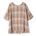 enjoysweety Women Linen Plaid Tops，Casual Blouse, Cotton T-shirt，Asymmetrical Tops，Comfortable Linen Shirt，Leisure Summer Blouse—0219