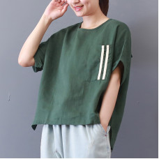 enjoysweety Women Summer Clothing，Casual Blouse, Cotton T-shirt，Asymmetrical Tops，Comfortable Linen Shirt，Leisure Blouse—0220  