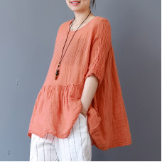 enjoysweety Women Linen Tops，Casual Blouse, Cotton T-shirt，Asymmetrical Tops，Comfortable Linen Shirt，Leisure Summer Blouse—0221