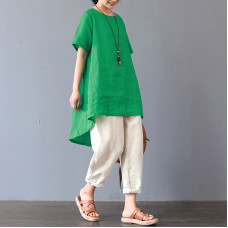 enjoysweety Women Linen Summer Tops，Casual Blouse, Cotton T-shirt，Asymmetrical Tops，Comfortable Linen Shirt，Leisure Blouse—0222  