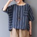 enjoysweety Women Linen Striped Tops，Casual Blouse, Cotton T-shirt，Asymmetrical Tops，Comfortable Linen Shirt，Leisure Summer Blouse—0223