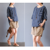 enjoysweety Women Linen Striped Tops，Casual Blouse, Cotton T-shirt，Asymmetrical Tops，Comfortable Linen Shirt，Leisure Summer Blouse—0223