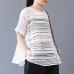 enjoysweety Women Linen Striped Tops，Casual Blouse, Cotton T-shirt，Asymmetrical Tops，Comfortable Linen Shirt，Leisure Summer Blouse—0224