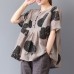 enjoysweety Women Linen Printing Tops，Casual Blouse, Cotton T-shirt，Asymmetrical Tops，Comfortable Linen Shirt，Leisure Summer Blouse—0225  