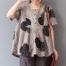 enjoysweety Women Linen Printing Tops，Casual Blouse, Cotton T-shirt，Asymmetrical Tops，Comfortable Linen Shirt，Leisure Summer Blouse—0225  